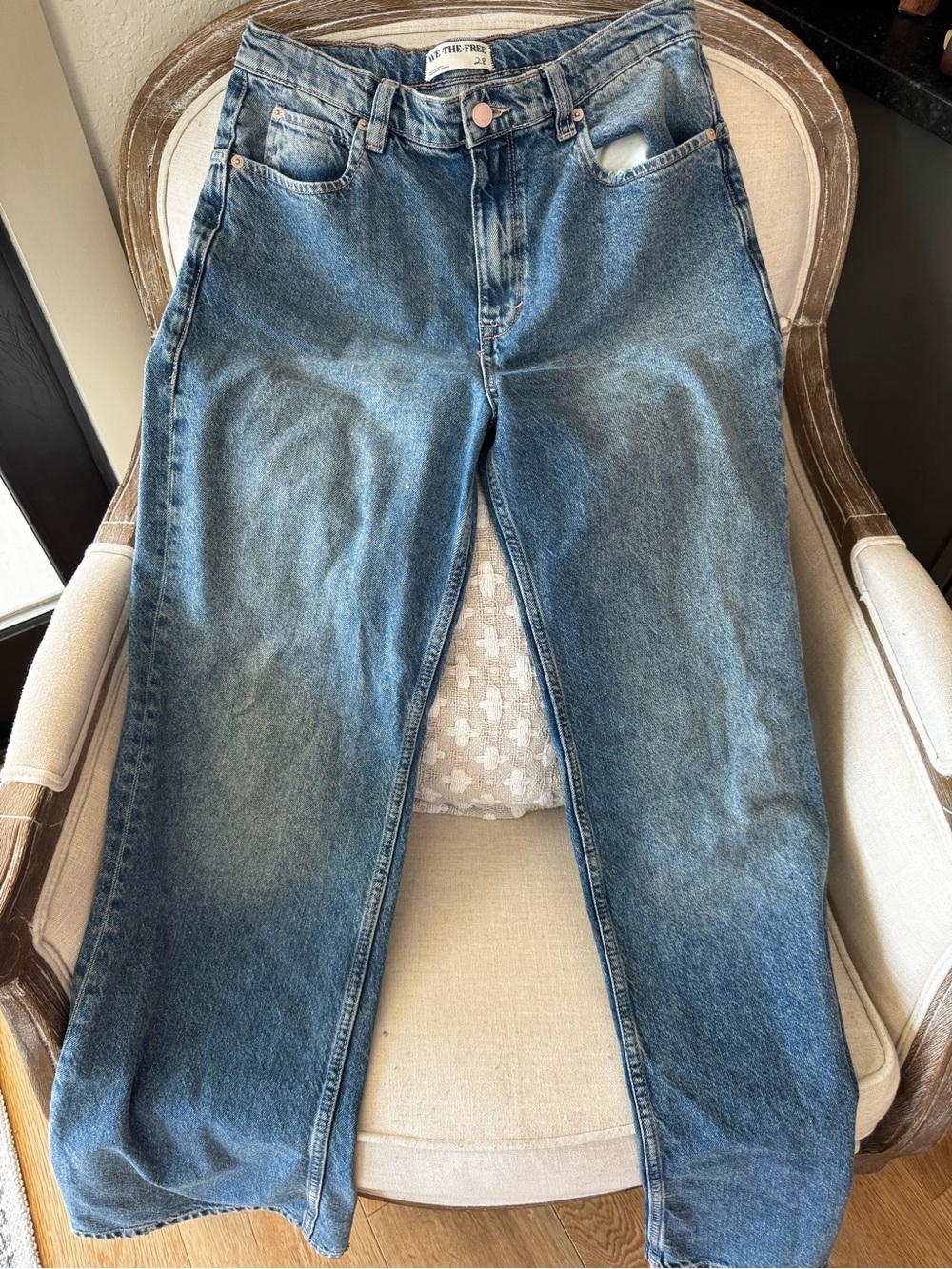 Free People Relaxed Straight-Leg Denim Jeans in Medium Blue Wash
